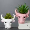 Portable Flower Pot Drain Hole Ceramic Bull Head Shape Plant Planter Home
