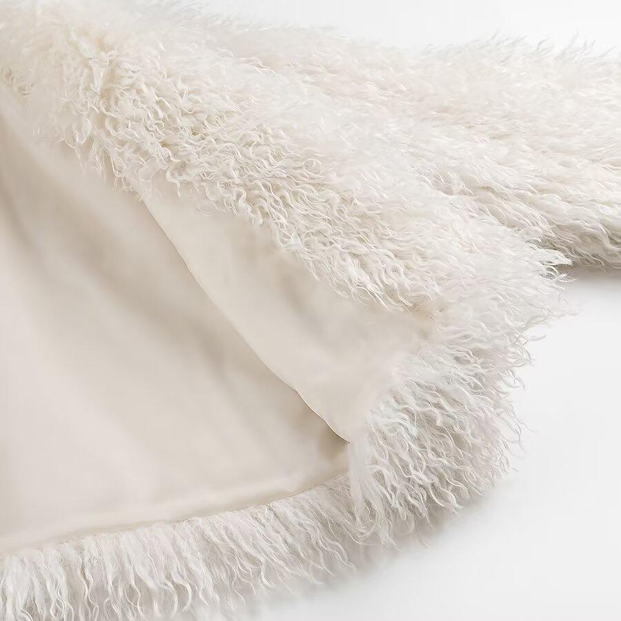 2024 Autumn/Winter Women's European & American Casual Furry Solid Color Coat 2338