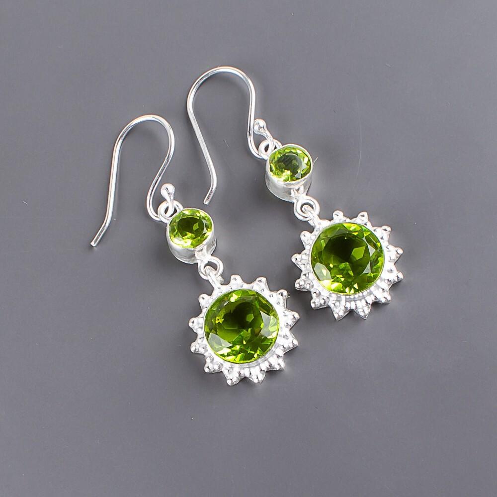 Peridot Gemstone 925 Sterling Silver Jewelry Handmade Drop/Dangle Earrings 1.80" EE-13-5