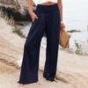 Women's 9-pant Casual Loose High Waist Cotton Linen Wide Leg Long Pants With Pockets