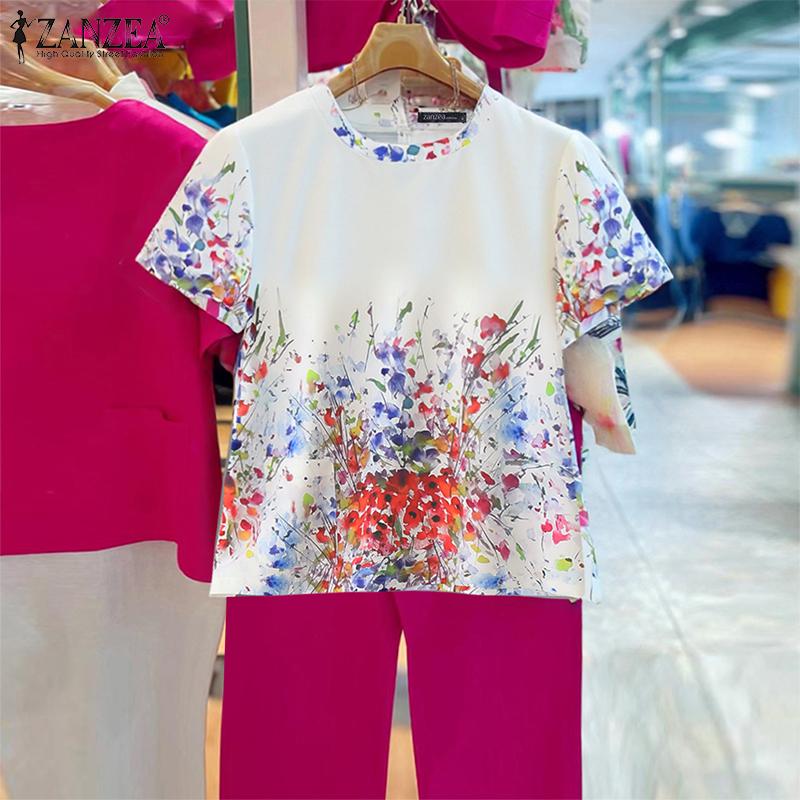 ZANZEA Women Casual Round Neck Summer Short Sleeve Print Blouse
