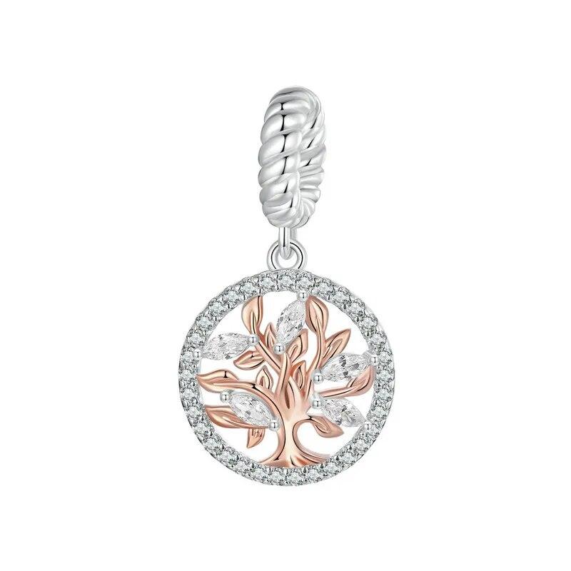 Bamoer Rose Gold Tree of Life Love Hreat Charm Beads for Women Jewelry Making 925 Sterling Silver Charm for Original Bracelet