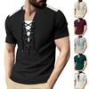 Men's Color Block String Round Neck Retro Short Sleeve Top Men's Casual Fashion Tops