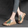 Genuine Leather Thick Soles Sandals Women Retro Wedges Slides Comfortable Outdoor Platform Slippers