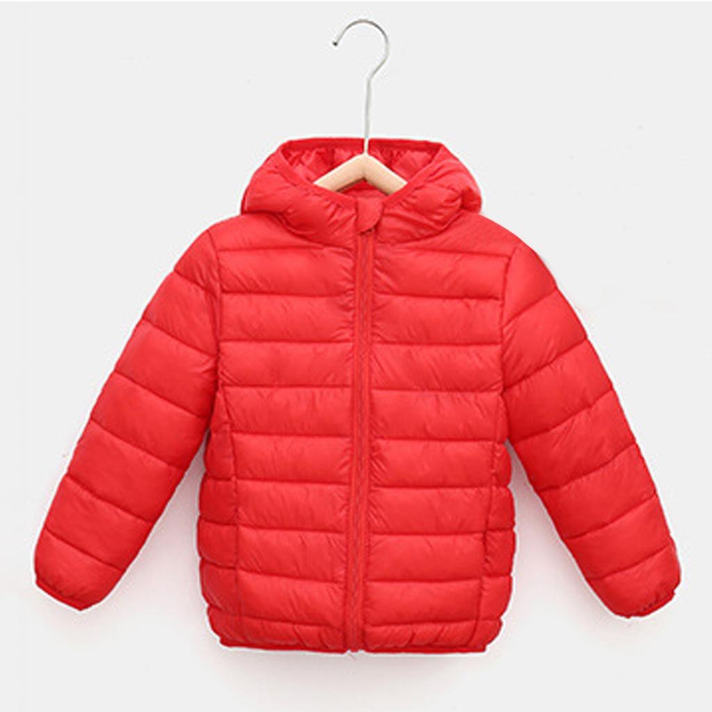 Children's Solid Color Down Jackets Boys And Girls Hooded Light Thin Warm Cotton Jackets