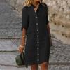 Women Summer Midi Dress Lapel Half Sleeve Solid Color Single-breasted Soft Breathable Buttons Lady Knee Length Dress