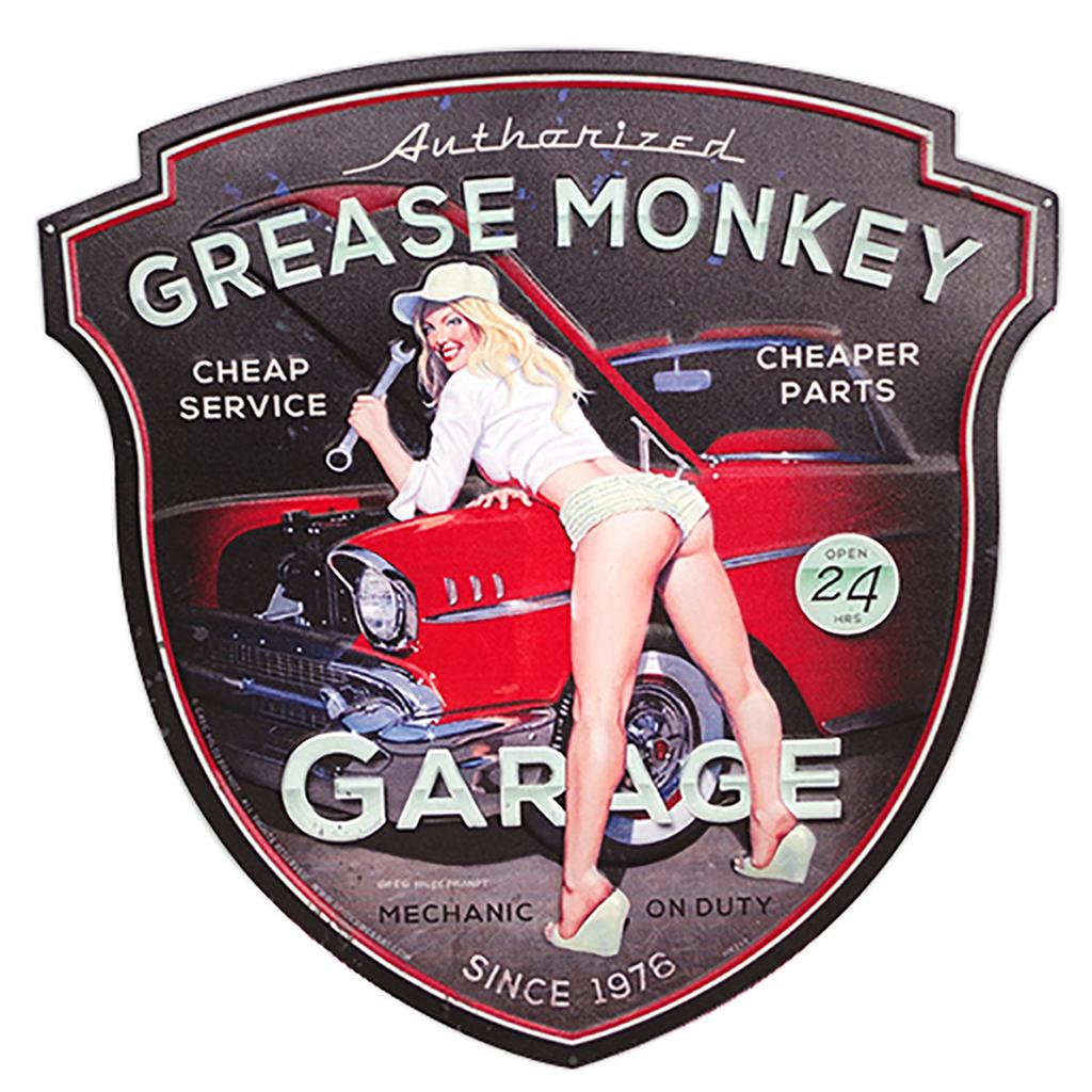 Les Trésors De Lily [A3224] - Retro Metal Sign 'Grease Monkey Garage' Red Black - 40x38 Cm