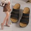 Large Size Casual Sandals Women 2025 European and American New Flat Bottom Thick Sole One Word Slope Heel Woven Solid Color Sandals