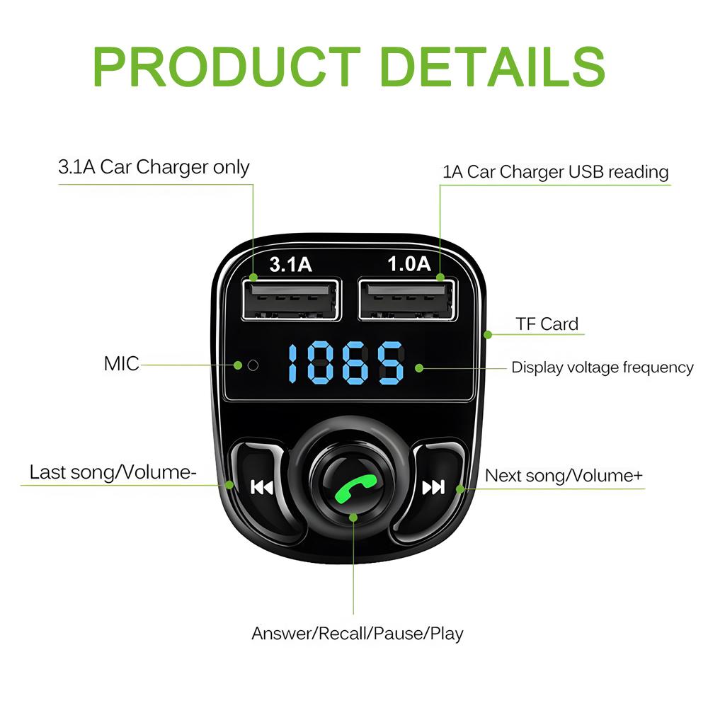 Dual USB Car Charger Bluetooth 5.0 Car Kit FM Transmitter Audio MP3 Player Autoradio Handsfree Charger 3.1A Fast Charger