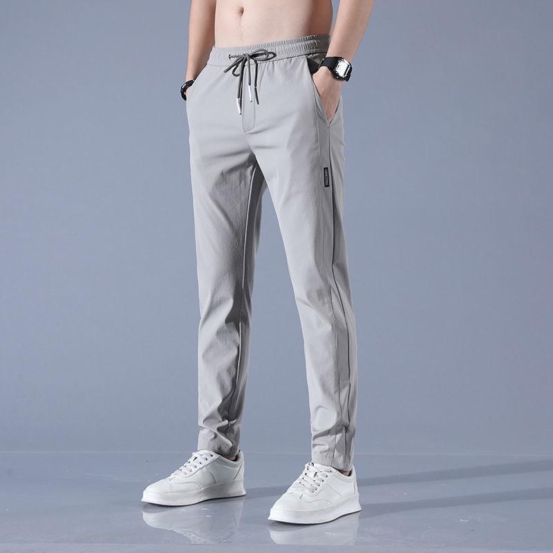 Men's Summer Ice Silk Stretch Casual Pants - Quick-Dry, Ultra-Thin, Loose Fit, Large Size, Straight Trousers