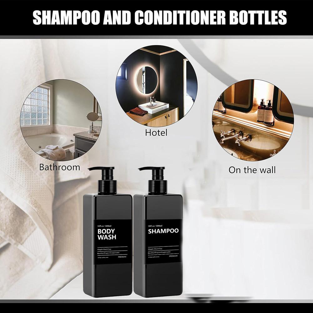 2pcs/set 500ml Square Empty Lotion Bottles with Labels Refillable Bottle Dispenser Containers Soap and Dish Soap Dispenser