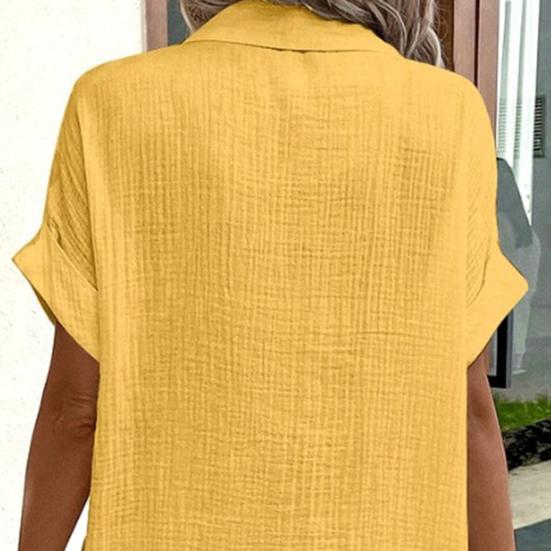 Summer Women Dress Turn-down Collar Single-breasted Loose Short Sleeves Loose Solid Color Patch Pocket Knee Length Commute Leisure Midi Dress