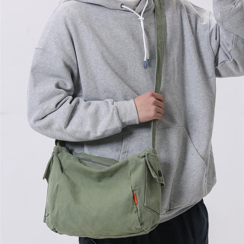 Canvas Bag Women's Large Capacity Crossbody Bag Men Solid Color Shoulder Bag