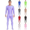 Men's See Through Bodysuit - Mock Neck Long Sleeve Footed Jumpsuit Glossy Full Body Clubwear & Nightwear