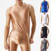 Men Vest Glossy Smooth Surface Pure Color Slim Fit High Elasticity Sleeveless Round Neck Fitness Workout Gym Tank Top Activewear Daily Clothes