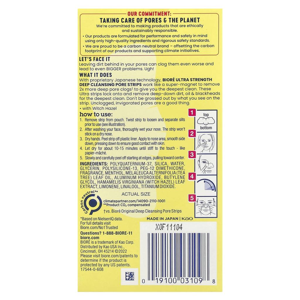 Biore Deep Cleansing Pore Strips, Ultra Strength, Witch Hazel, 6 Nose Strips