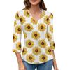 Women's V-neck Gradient Print Three-quarter Sleeve Fashion Top