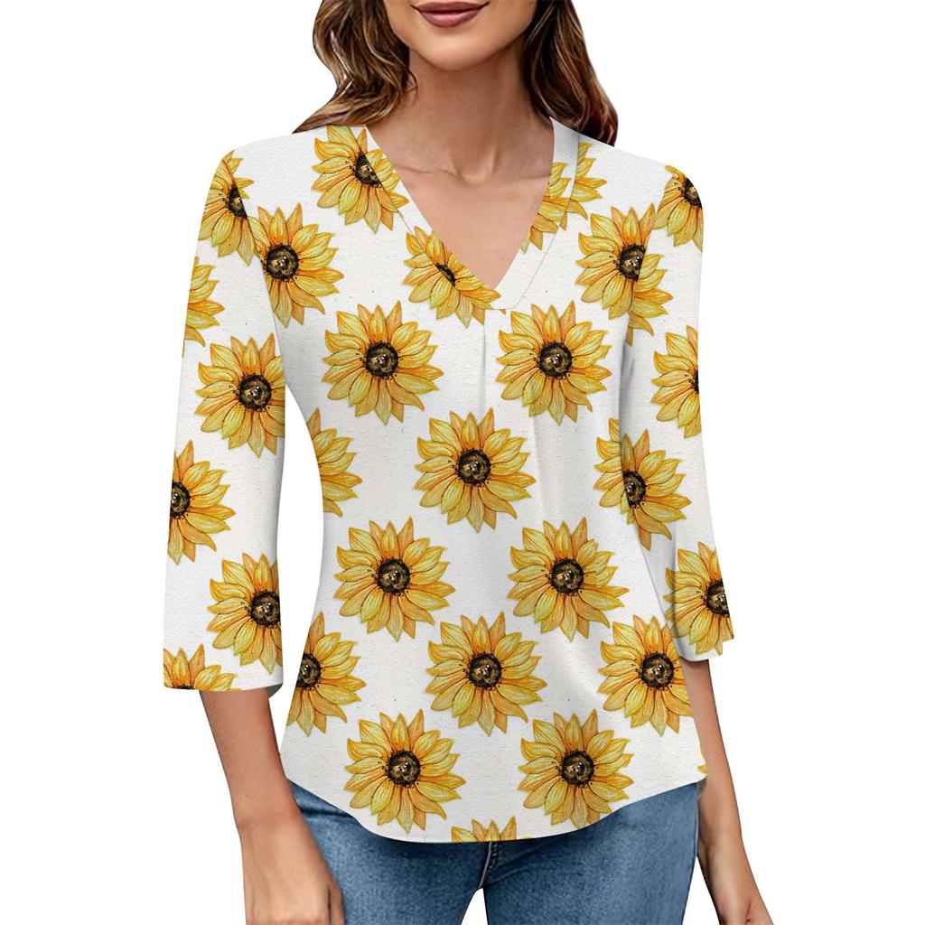Women's V-neck Gradient Print Three-quarter Sleeve Fashion Top