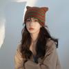 Cute Devil Horn Knitting Striped Beanie Hat Autumn Winter Knitted Wool Caps Girl Cat Ear Pointed Pullover Women Bonnet Hats