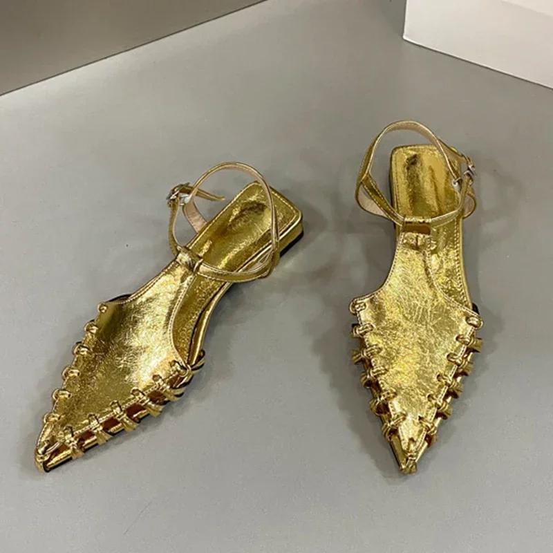 Fashion Flats Pointed Toe Sandals Women Summer Casual Shoes 2025 Fashion New Slippers Designer Beach Walking Cozy Trend Female Chaussure