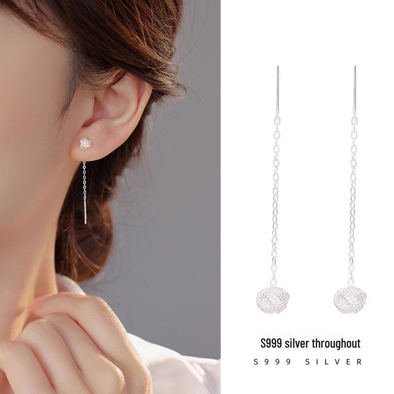 Banyan Tree S999 Silver Ruyi Knot Tassel Face-Slimming Earrings - Women's Luxury Niche 2024
