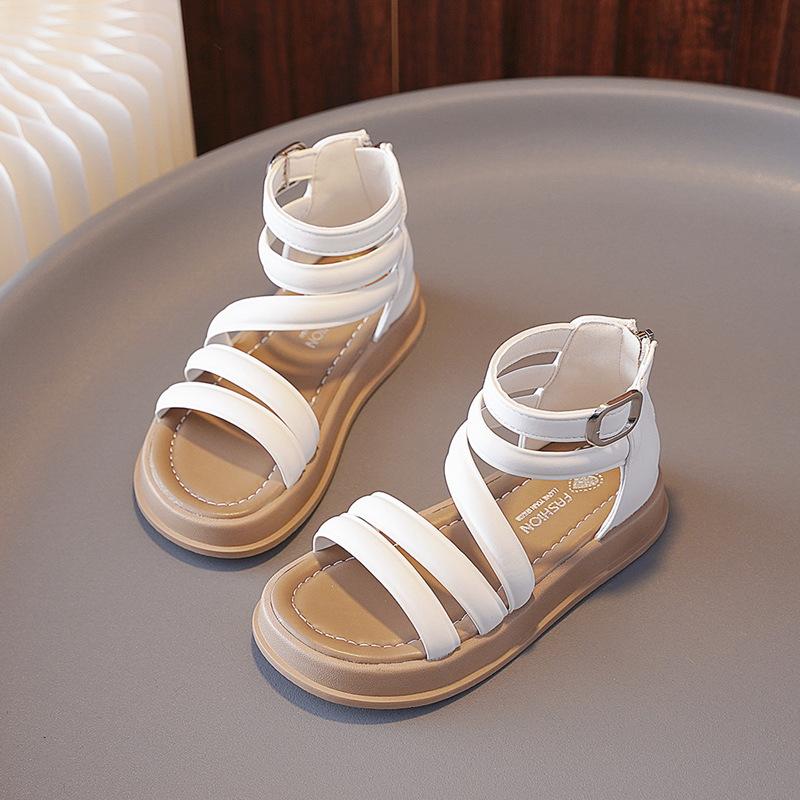 Children Fashion GLADIATOR Shoes 2024 New Summer Versatile Soft Breatheable Simple Girls Sandals PU Kids Shoes Soft Korean Style
