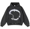 Streetwear Animal Teeth Graphic Unisex Washed Black Oversized Unisex Long Sleeve Hoodie