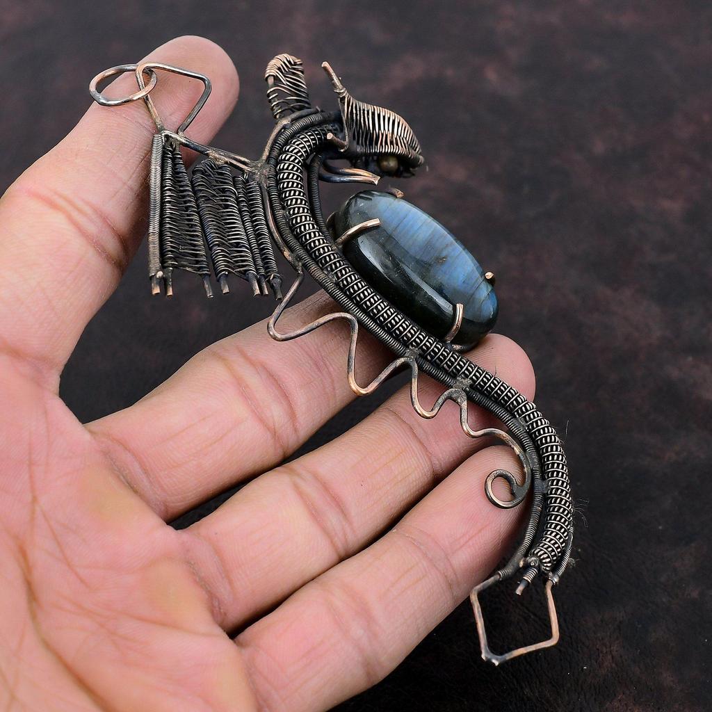 Labradorite Pendant Copper Wire Wrapped Pendant Genuine Gemstone Jewelry Dragon Pendant Handmade Copper Jewelry Stylish Pendant Gift For Her