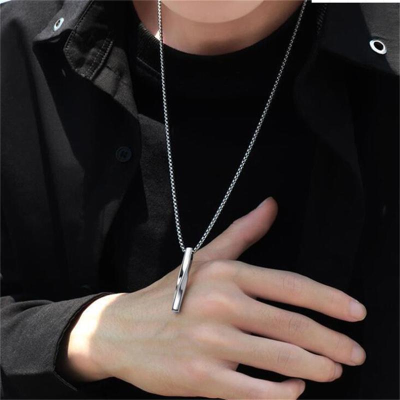 Rectangle Pendant Necklace Men Stainless Steel Chain Necklace Jewelry Gift