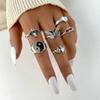1Set Vintage Gothic Heart Rings Set For Women Men Punk Playing Card Spades Geometric Hollow Butterfly Ring Retro Finger Ring Jewelry