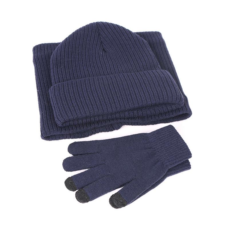 Men's and Women's Knit Pullover Hat Set: Autumn/Winter Velvet-Lined Warm Hat, Scarf, Gloves