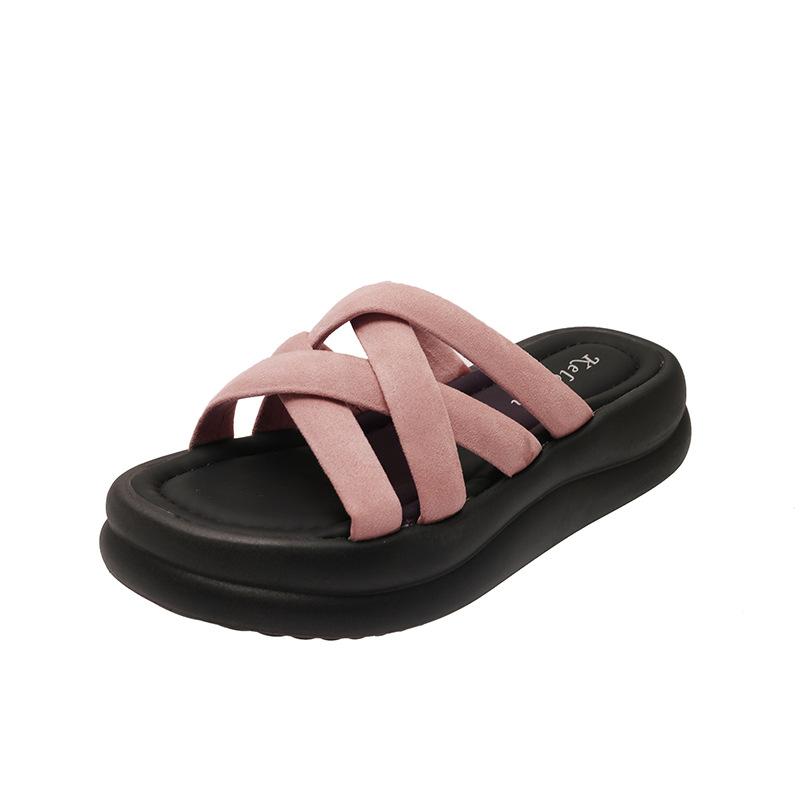 New Cross-strap Flat-bottomed Slippers Summer Women Wear Sandals Fashion Soft-soled Home Slippers Korean Version Sandals Women