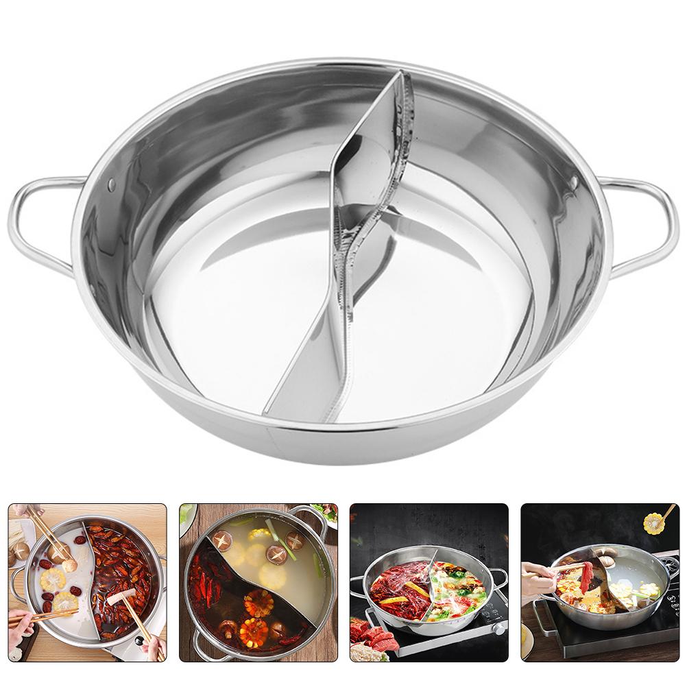 Hutch Stainless Steel Mandarin Duck Pot Chinese Hot with Divider Noodle Kitchen Cooking Silver Divided Pan