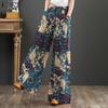 ZANZEA Women Casual Print Loose Elastic Belted Wide Leg Long Trousers