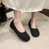 Fashion Women 2024 Spring and Summer New Soft Sole Square Head Shallow Mouth Breathable Pedal Knitted Shoes