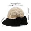 1 Piece Bow Hollow Stitching Panama Hats Fisherman Uv Protection Sun Hat Summer Women'S Bucket Foldable Basin Sunscreen Cap