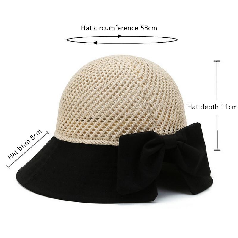 1 Piece Bow Hollow Stitching Panama Hats Fisherman Uv Protection Sun Hat Summer Women'S Bucket Foldable Basin Sunscreen Cap