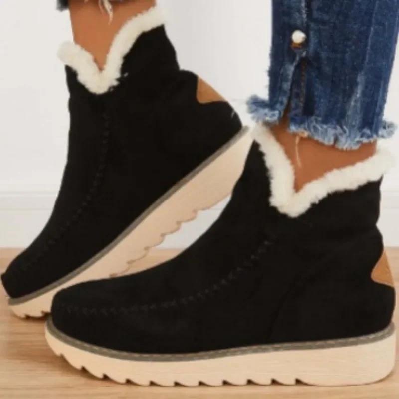 2024 New Winter Oversized Flat Heel Thick Soled Snow Boots with Warm Low Cut, Comfortable and Fashionable Cotton Boots for Women