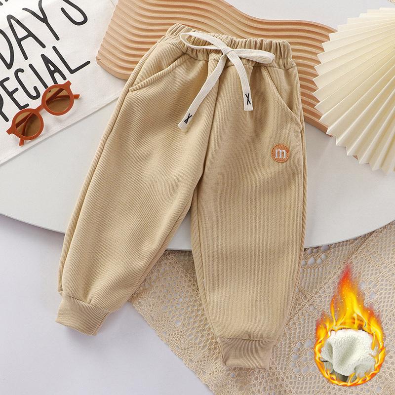 Children's Autumn and Winter Plus Velvet Thickened Outer Wear Trousers, Small and Medium-sized Children's Baby Winter Fleece Trousers