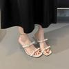 High Heels Women's Summer New Square Head Bow Word Crystal Heel Sandals Thick Heel Slippers Women