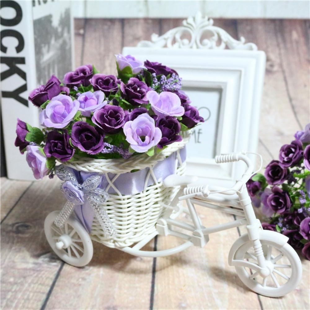 Bicycle Decorative Flower Basket Plastic White Tricycle Bike Design Flower Basket Storage Party Decoration Pots