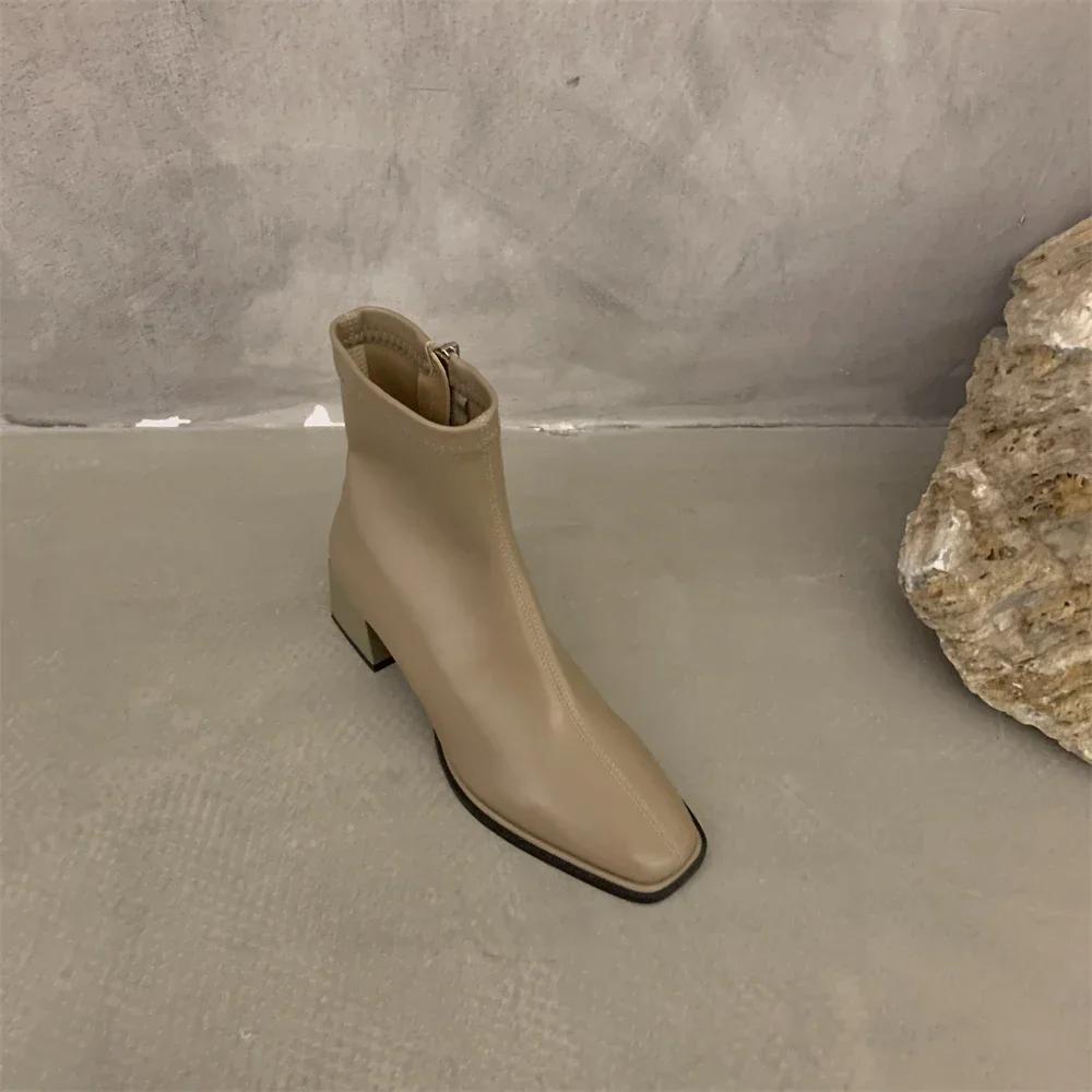 Women Ankle Boots Woman Square Heel Fashion Zipper Autumn Winter Women's Shoes Leather Girl's Short Booties
