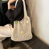 Knitted Shoulder Bag Large Capacity Hollow Shoulder Tote Bag Beach Bag with 3D Knitted Flowers for Shopping Holiday Casual Outings