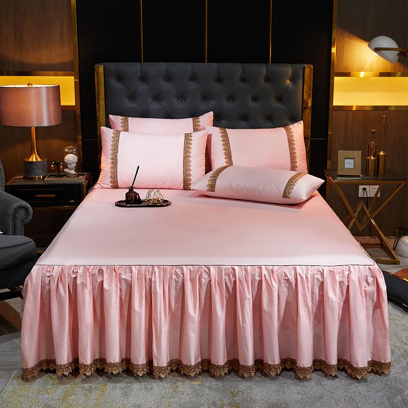 Атлас в европейском стиле 60-х годов, длинноволокнистый хлопок, кружевная юбка-кровать, трехсекционное хлопковое нескользящее покрывало, комплект из трех предметов 1,5 M1,8 M