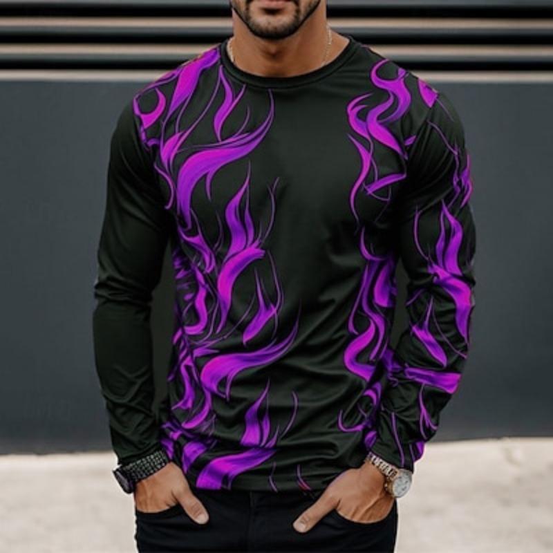 Flame Men's Subculture Style 3D Print T Shirt Fashion Casual Tee Outdoor Holiday Long Sleeve Crew Neck Shirt Spring Fall Clothing Apparel