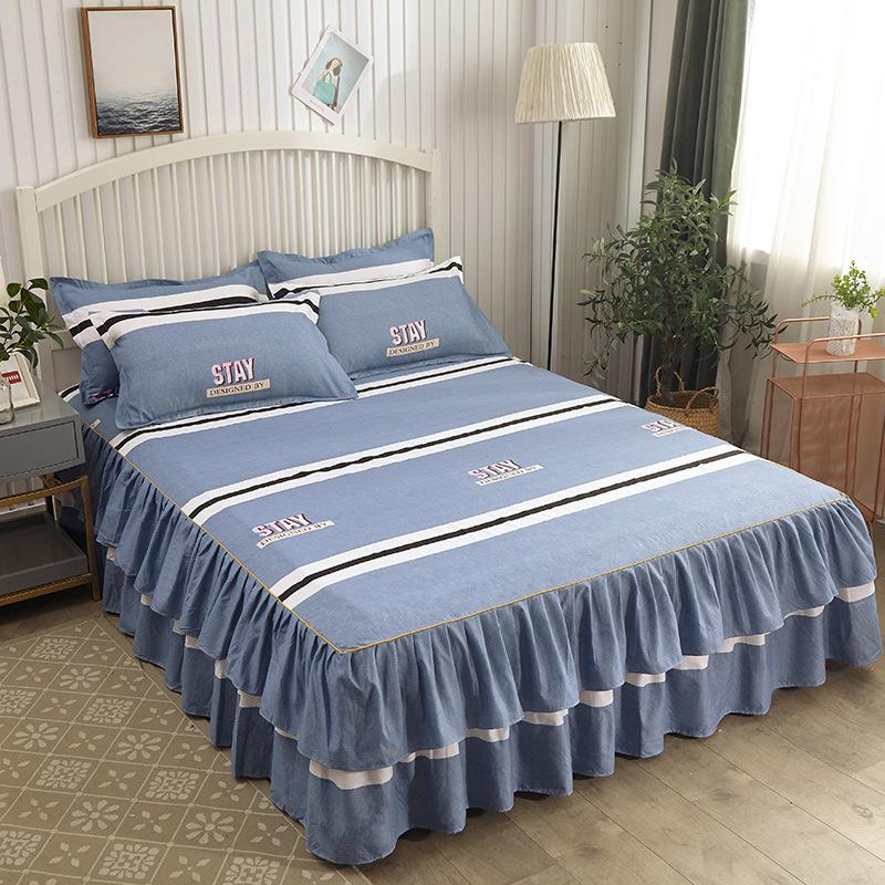 23 Colors Matte Non-slip Bed Skirt Baby Single Twin Full Queen King Size Bed Skirt Mattress Protective Case/Cover Bed Skirt with 2 Pillowcase