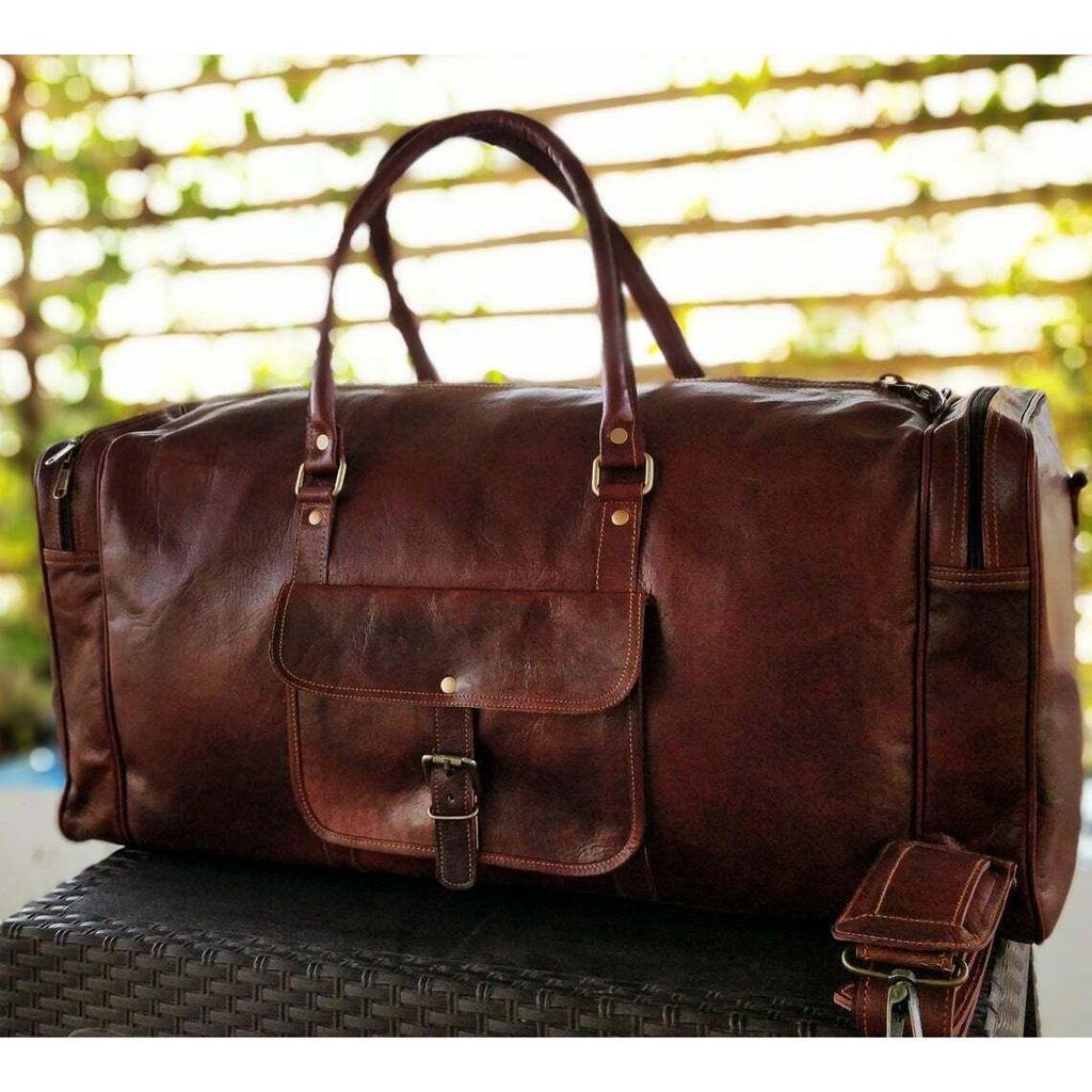 Luggage Duffel Gym Bag New Men's Brown Vintage Genuine Leather Goat Hide Travel