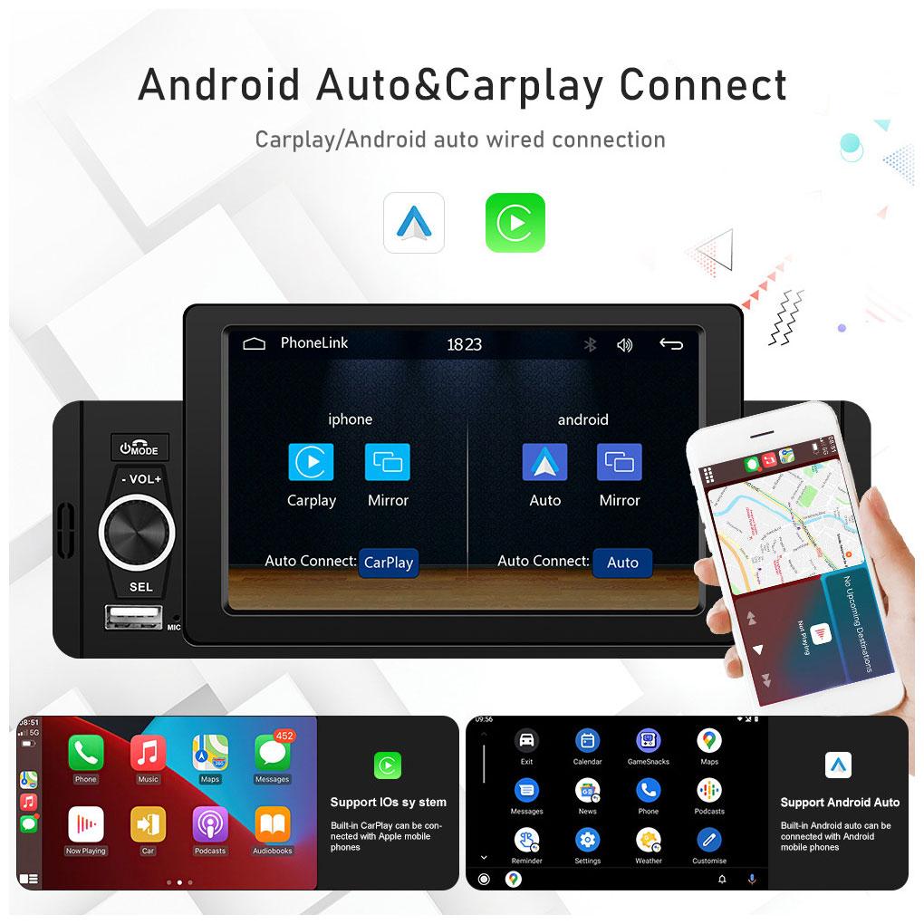 5 Inch HD Wireless CarPlay 1Din Video Multimedia MP5 Player Touch Screen Stereo Radio Car Radio Car BT/FM/USB/AUX