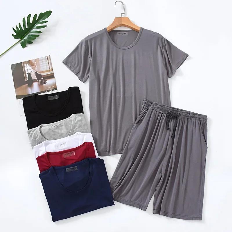 Men's Pajamas Summer Modal Short-Sleeved Shorts Home Wear Thin Round Neck Casual Suitable for Daily Wear Plus Size Pajama Set
