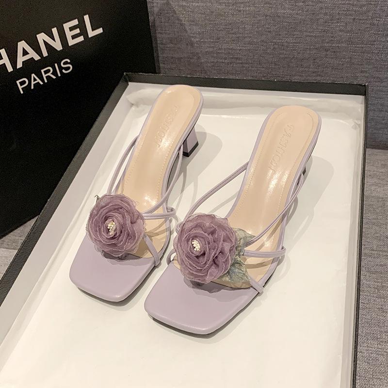 New Sweet Chinese Style Rose Toe Slippers with Skirt High Heel Sandals